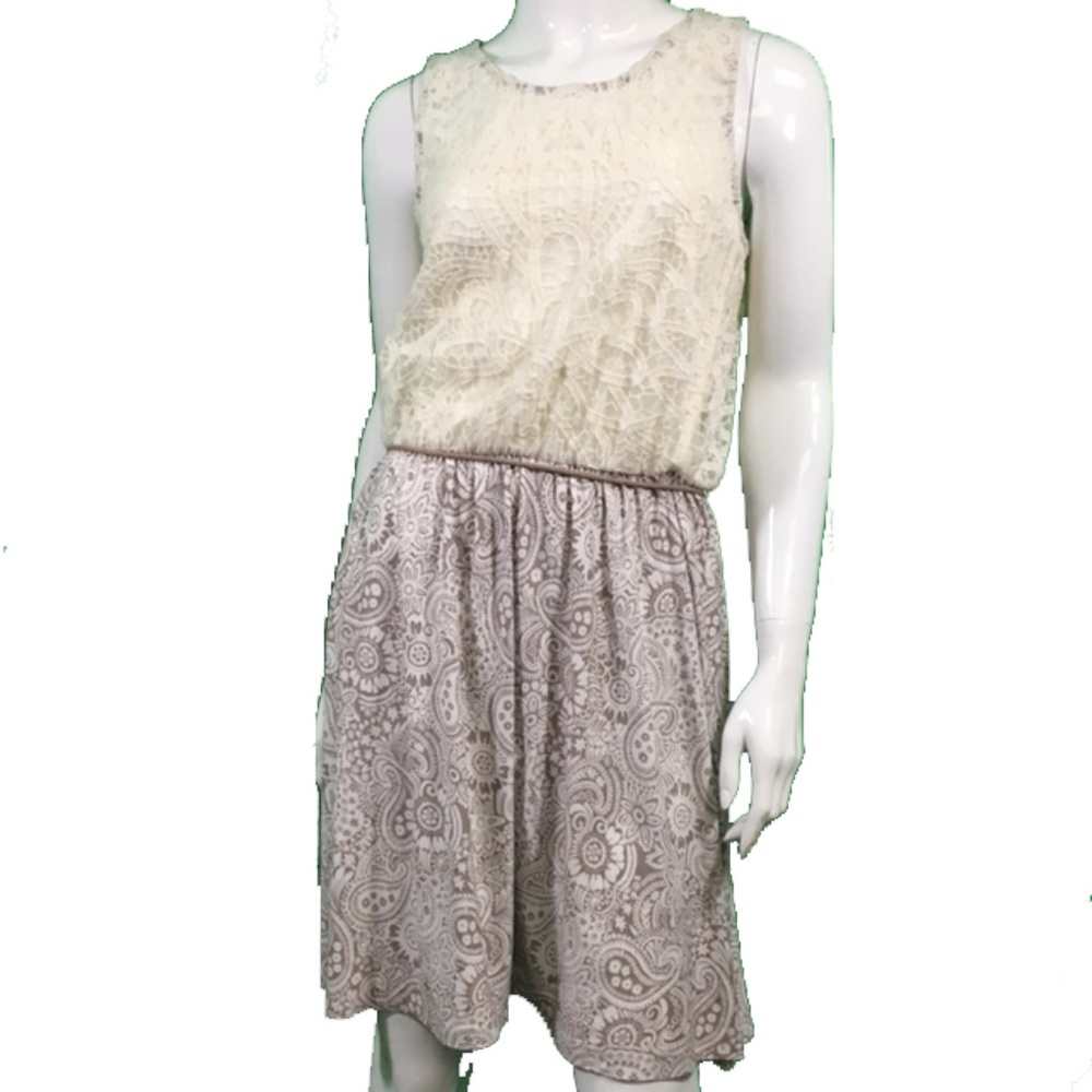 NWT Mystree Cream/Tan Lace Top Dress 1110